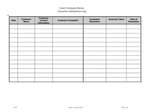 Customer Satisfaction Log