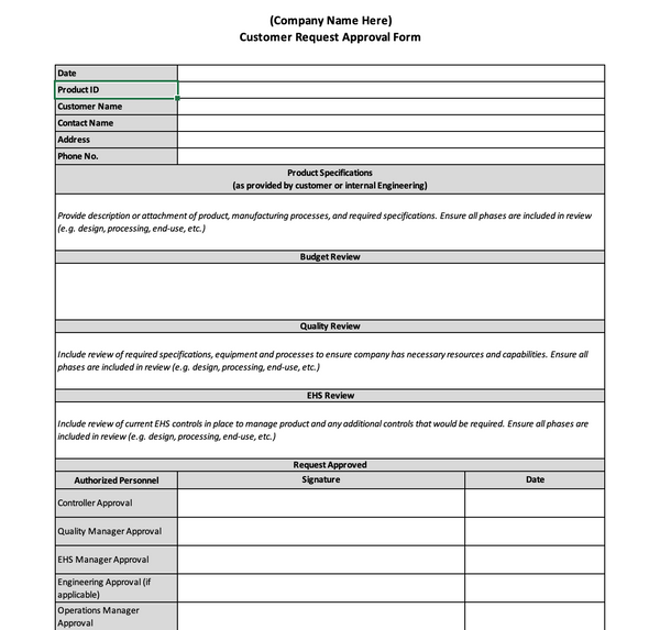 Customer Request Approval Form
