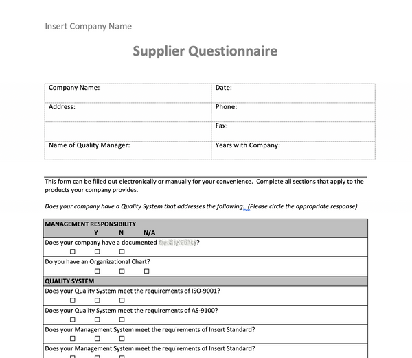 Supplier Questionnaire