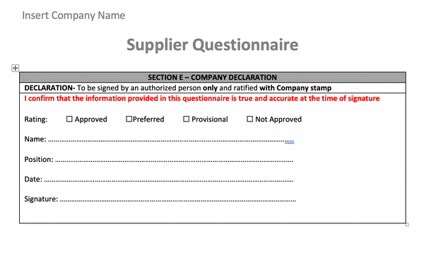 Supplier Questionnaire
